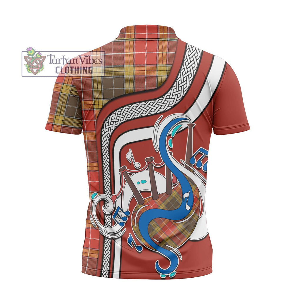 Buchanan Old Set Weathered Tartan Zipper Polo Shirt with Epic Bagpipe Style - Tartanvibesclothing Shop