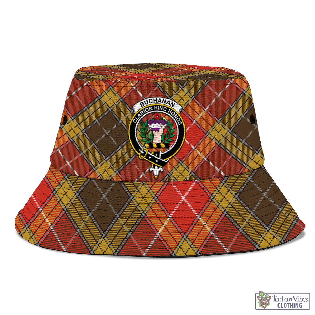 Tartan Vibes Clothing Buchanan Old Set Weathered Tartan Bucket Hat with Family Crest