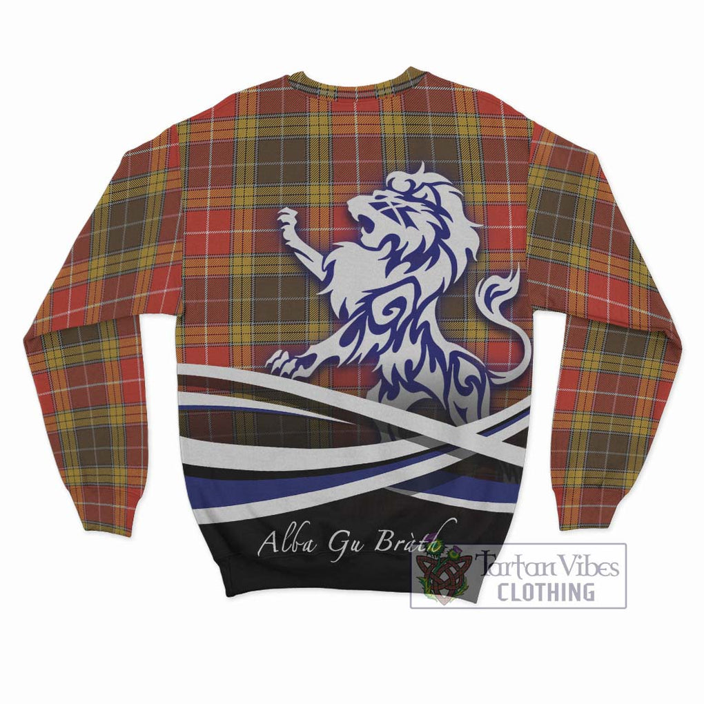 Buchanan Old Set Weathered Tartan Sweatshirt with Alba Gu Brath Regal Lion Emblem - Tartanvibesclothing Shop