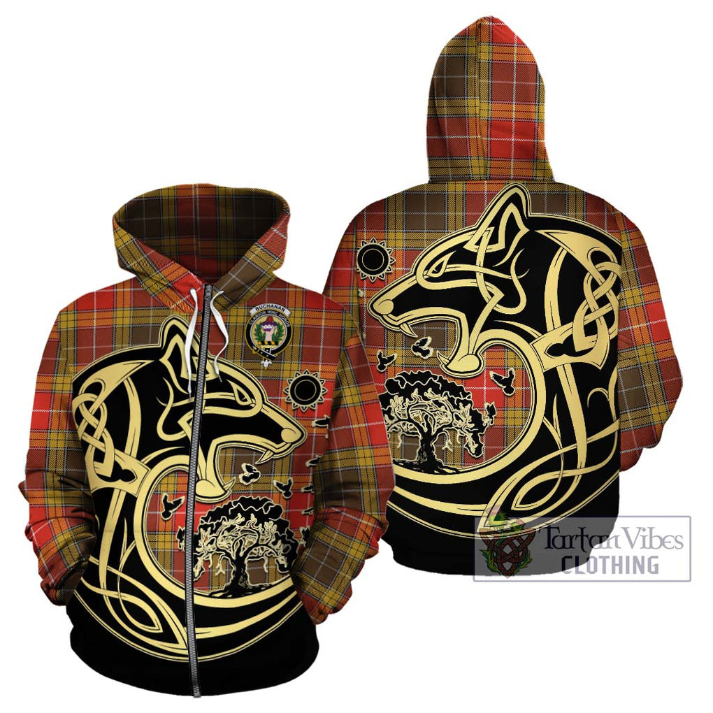 Buchanan Old Set Weathered Tartan Hoodie with Family Crest Celtic Wolf Style - Tartan Vibes Clothing