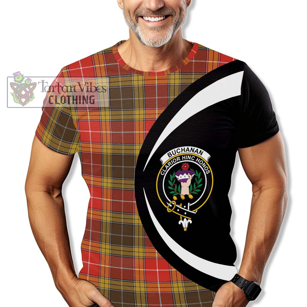 Tartan Vibes Clothing Buchanan Old Set Weathered Tartan T-Shirt with Family Crest Circle Style