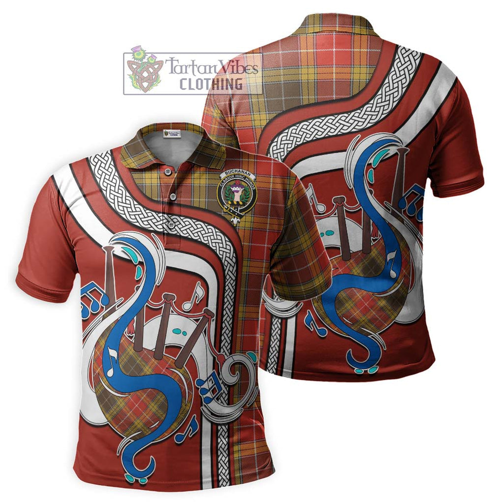 Tartan Vibes Clothing Buchanan Old Set Weathered Tartan Polo Shirt with Epic Bagpipe Style