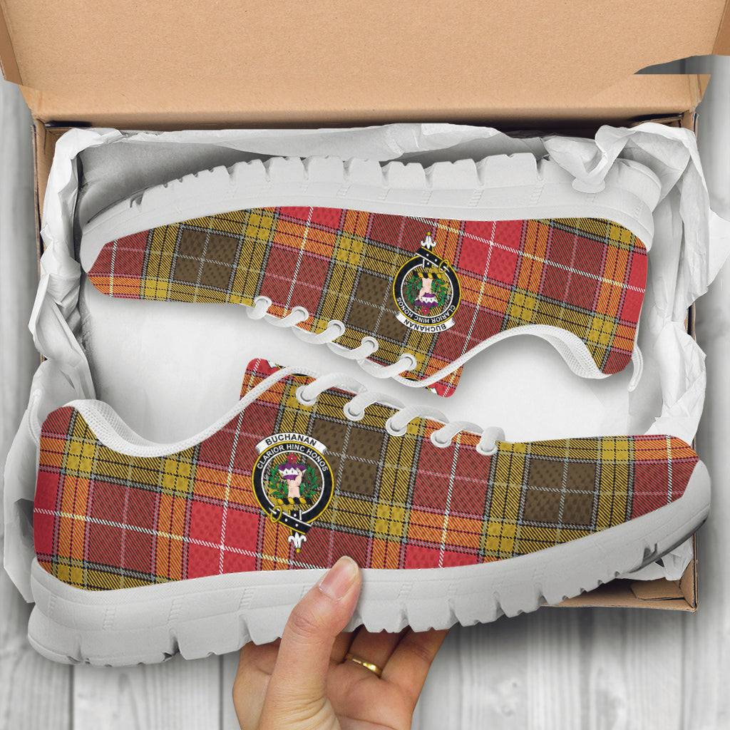 Buchanan Old Set Weathered Tartan Sneakers with Family Crest - Tartan Vibes Clothing