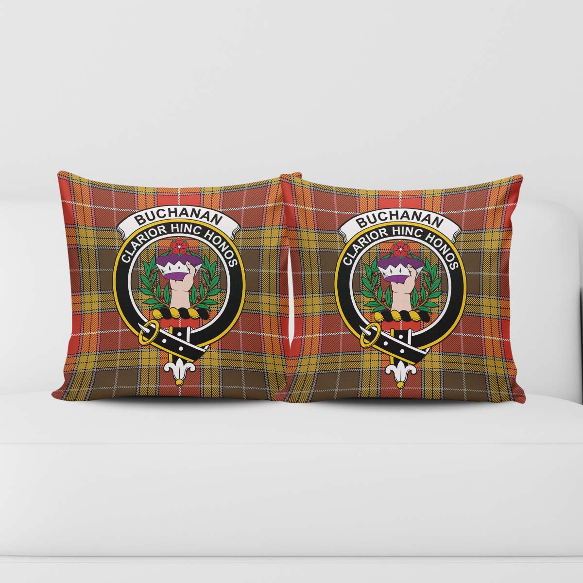 Buchanan Old Set Weathered Tartan Pillow Cover with Family Crest - Tartanvibesclothing