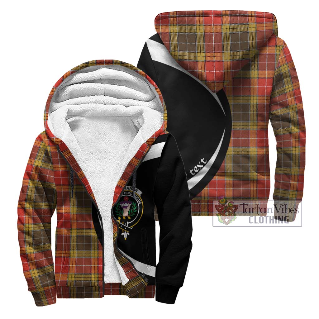 Buchanan Old Set Weathered Tartan Sherpa Hoodie with Family Crest Circle Style Unisex - Tartan Vibes Clothing