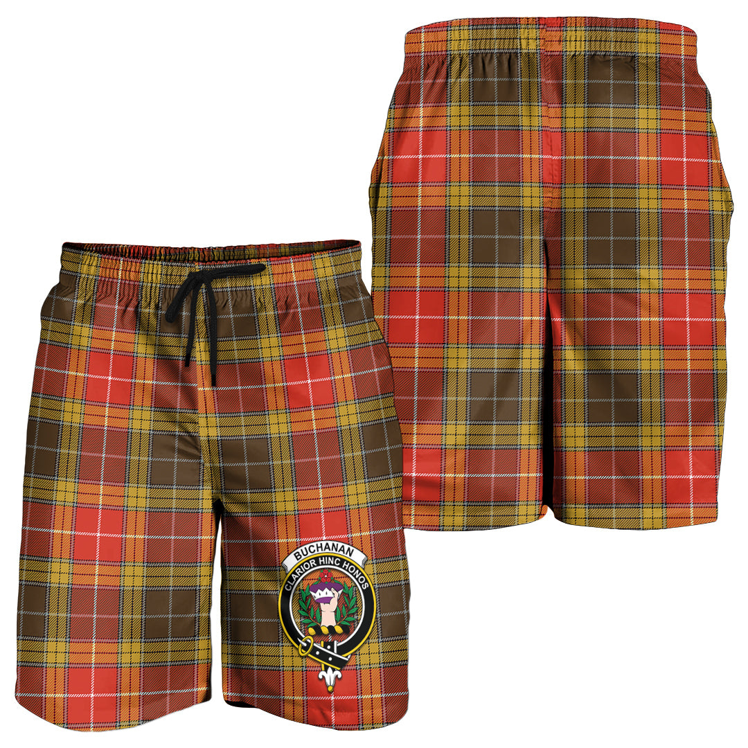 Buchanan Old Set Weathered Tartan Mens Shorts with Family Crest - Tartanvibesclothing