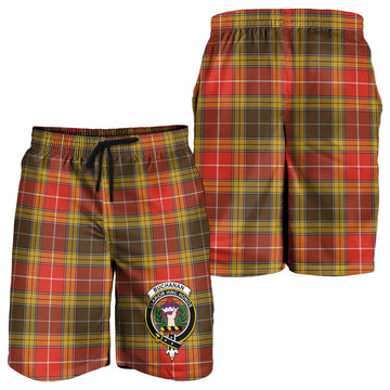 Buchanan Old Set Weathered Tartan Mens Shorts with Family Crest