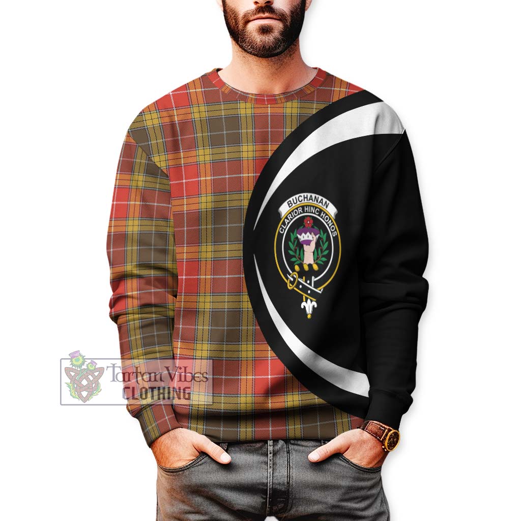 Buchanan Old Set Weathered Tartan Sweatshirt with Family Crest Circle Style - Tartan Vibes Clothing