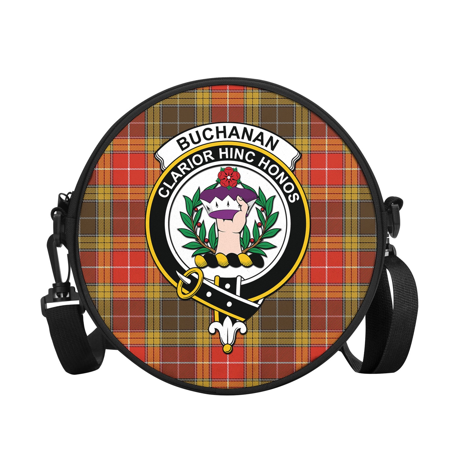 Buchanan Old Set Weathered Tartan Round Satchel Bags with Family Crest - Tartanvibesclothing