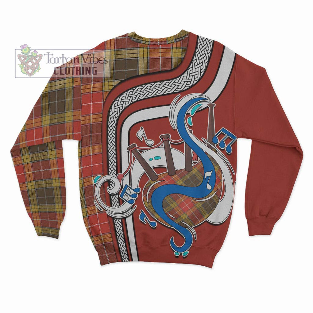 Buchanan Old Set Weathered Tartan Sweatshirt with Epic Bagpipe Style - Tartanvibesclothing Shop