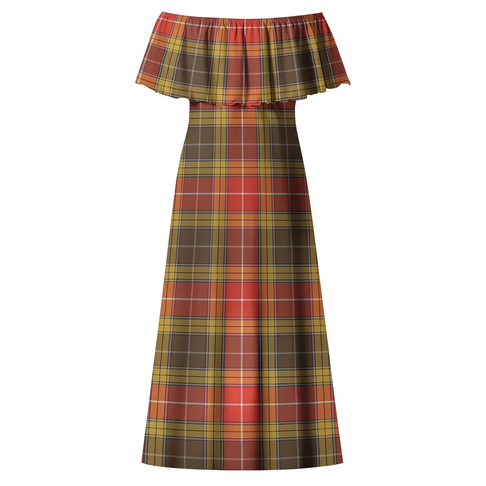 Buchanan Old Set Weathered Tartan Off Shoulder Long Dress - Tartanvibesclothing