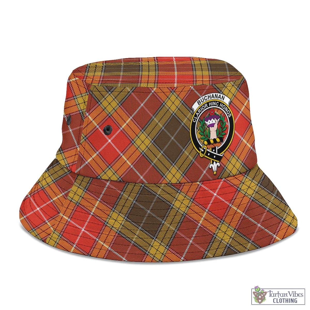 Tartan Vibes Clothing Buchanan Old Set Weathered Tartan Bucket Hat with Family Crest