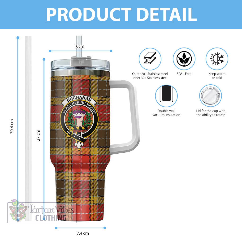 Tartan Vibes Clothing Buchanan Old Set Weathered Tartan and Family Crest Tumbler with Handle