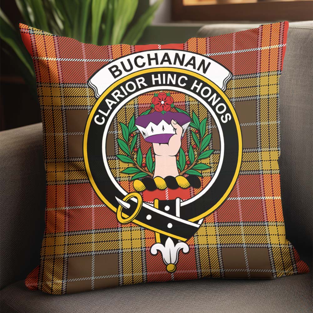 Buchanan Old Set Weathered Tartan Pillow Cover with Family Crest - Tartanvibesclothing