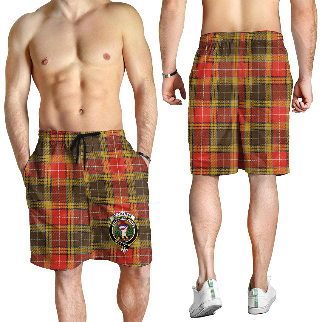 Buchanan Old Set Weathered Tartan Mens Shorts with Family Crest - Tartanvibesclothing