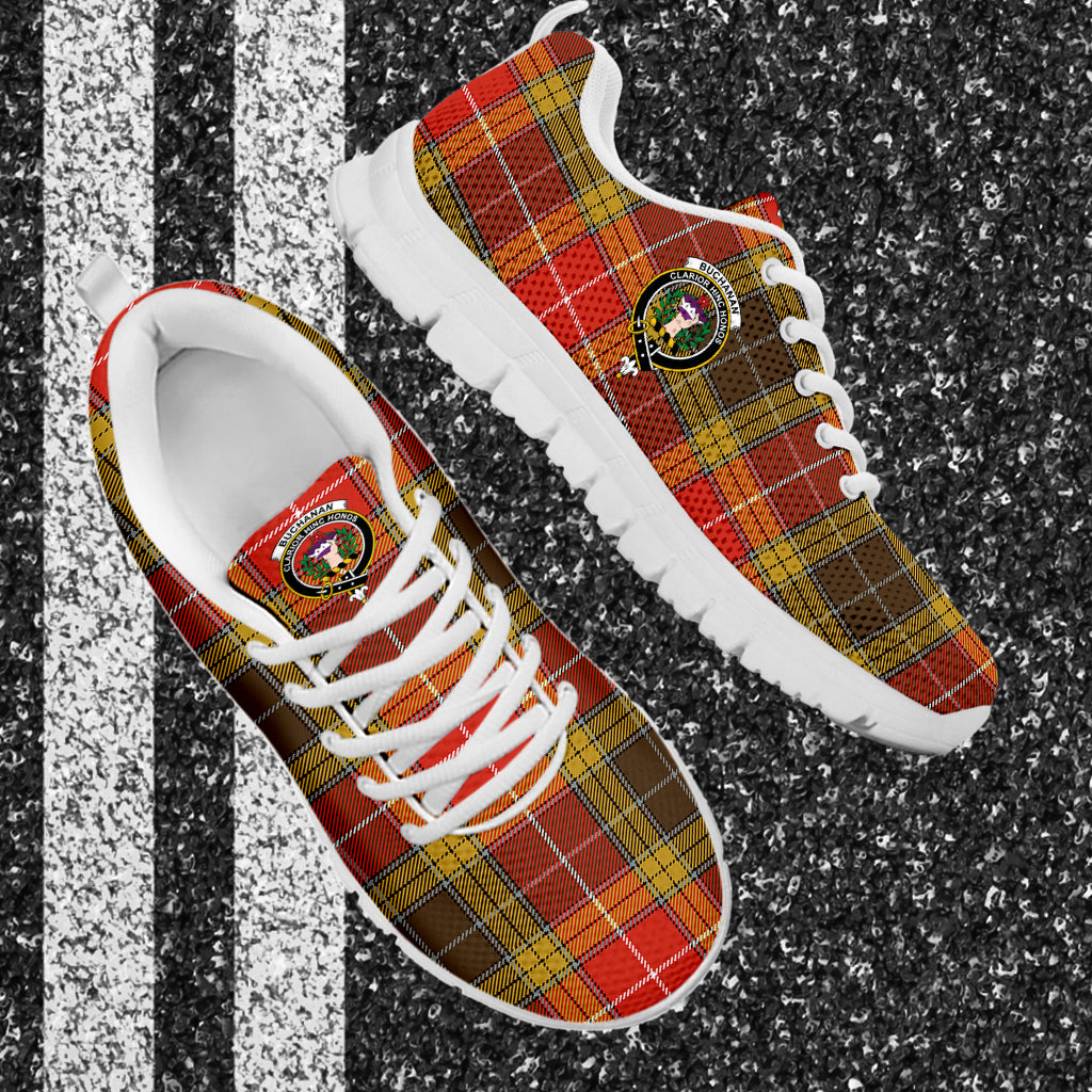 Buchanan Old Set Weathered Tartan Sneakers with Family Crest - Tartan Vibes Clothing