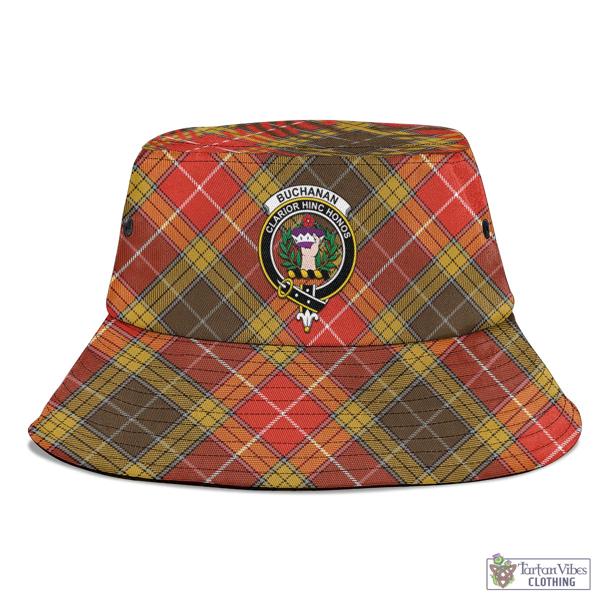 Tartan Vibes Clothing Buchanan Old Set Weathered Tartan Bucket Hat with Family Crest