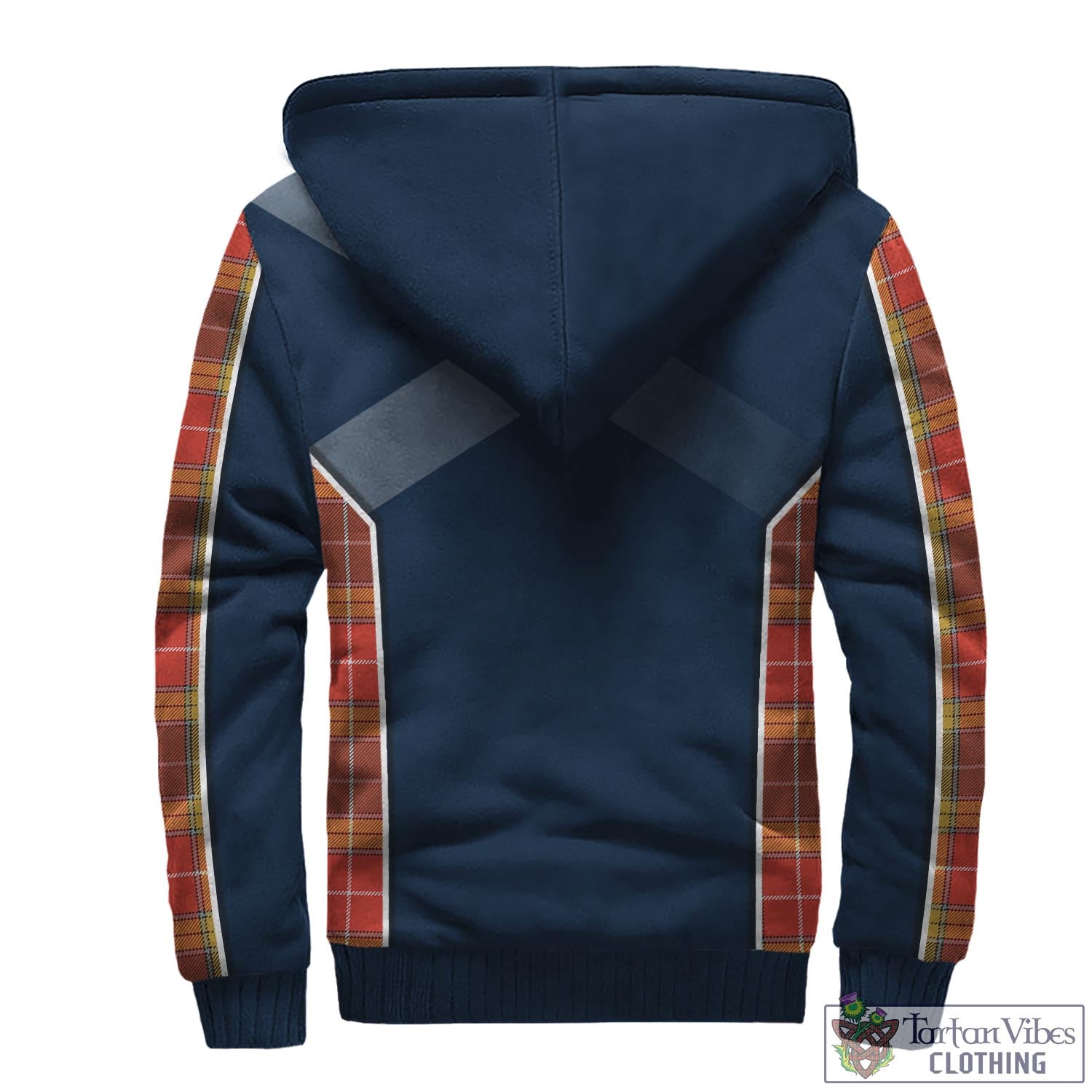 Tartan Vibes Clothing Buchanan Old Set Weathered Tartan Sherpa Hoodie with Family Crest and Scottish Thistle Vibes Sport Style