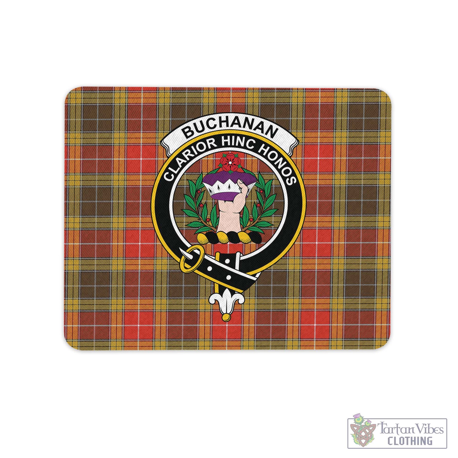 Tartan Vibes Clothing Buchanan Old Set Weathered Tartan Mouse Pad with Family Crest