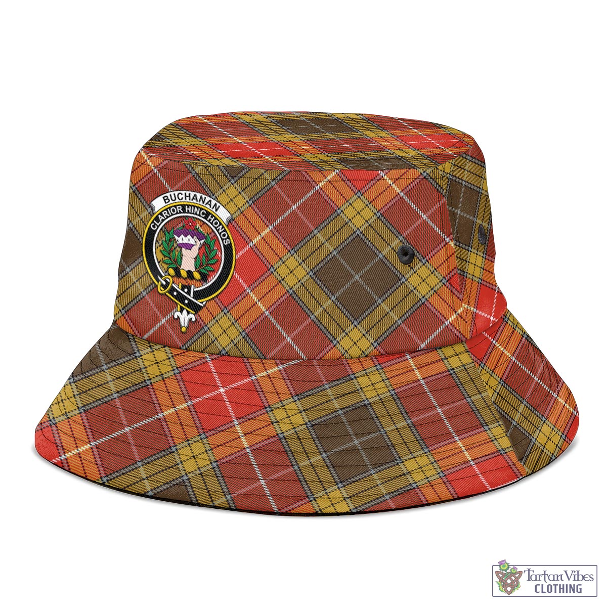 Tartan Vibes Clothing Buchanan Old Set Weathered Tartan Bucket Hat with Family Crest