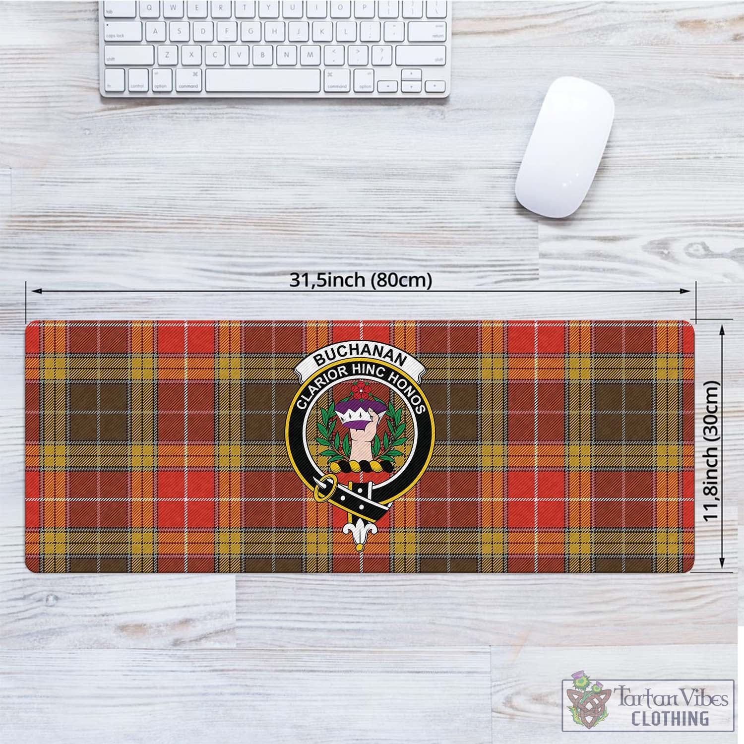 Tartan Vibes Clothing Buchanan Old Set Weathered Tartan Mouse Pad with Family Crest