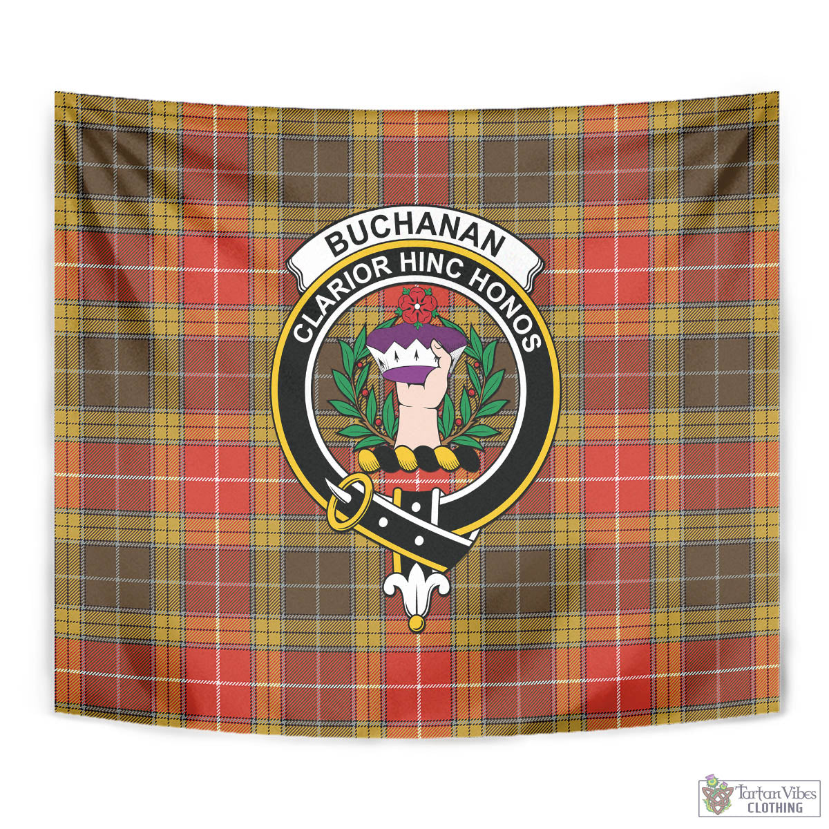 Tartan Vibes Clothing Buchanan Old Set Weathered Tartan Tapestry Wall Hanging and Home Decor for Room with Family Crest