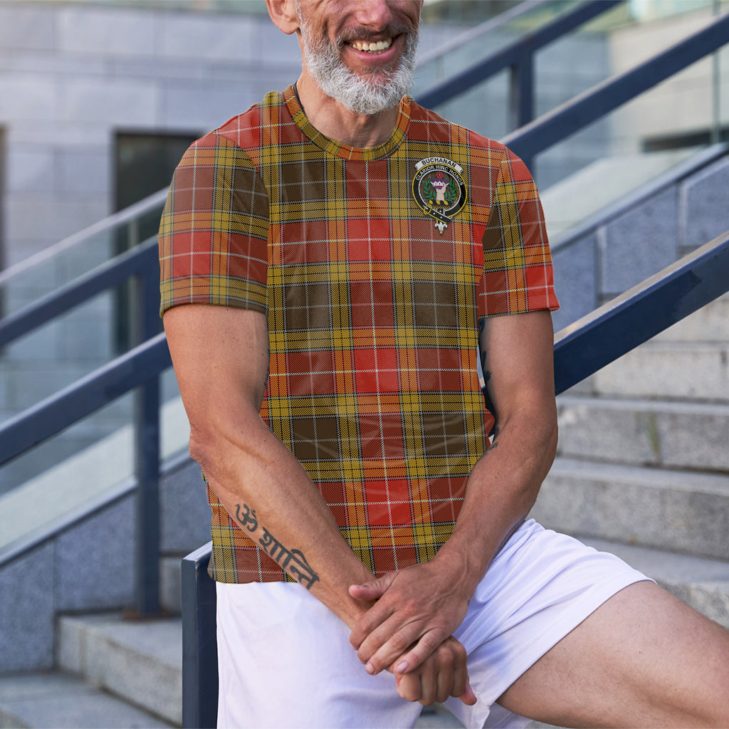 Buchanan Old Set Weathered Tartan T-Shirt with Family Crest - Tartan Vibes Clothing