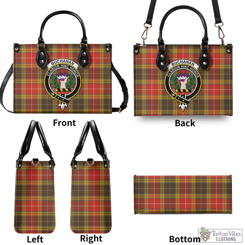 Tartan Vibes Clothing Buchanan Old Set Weathered Tartan Luxury Leather Handbags with Family Crest