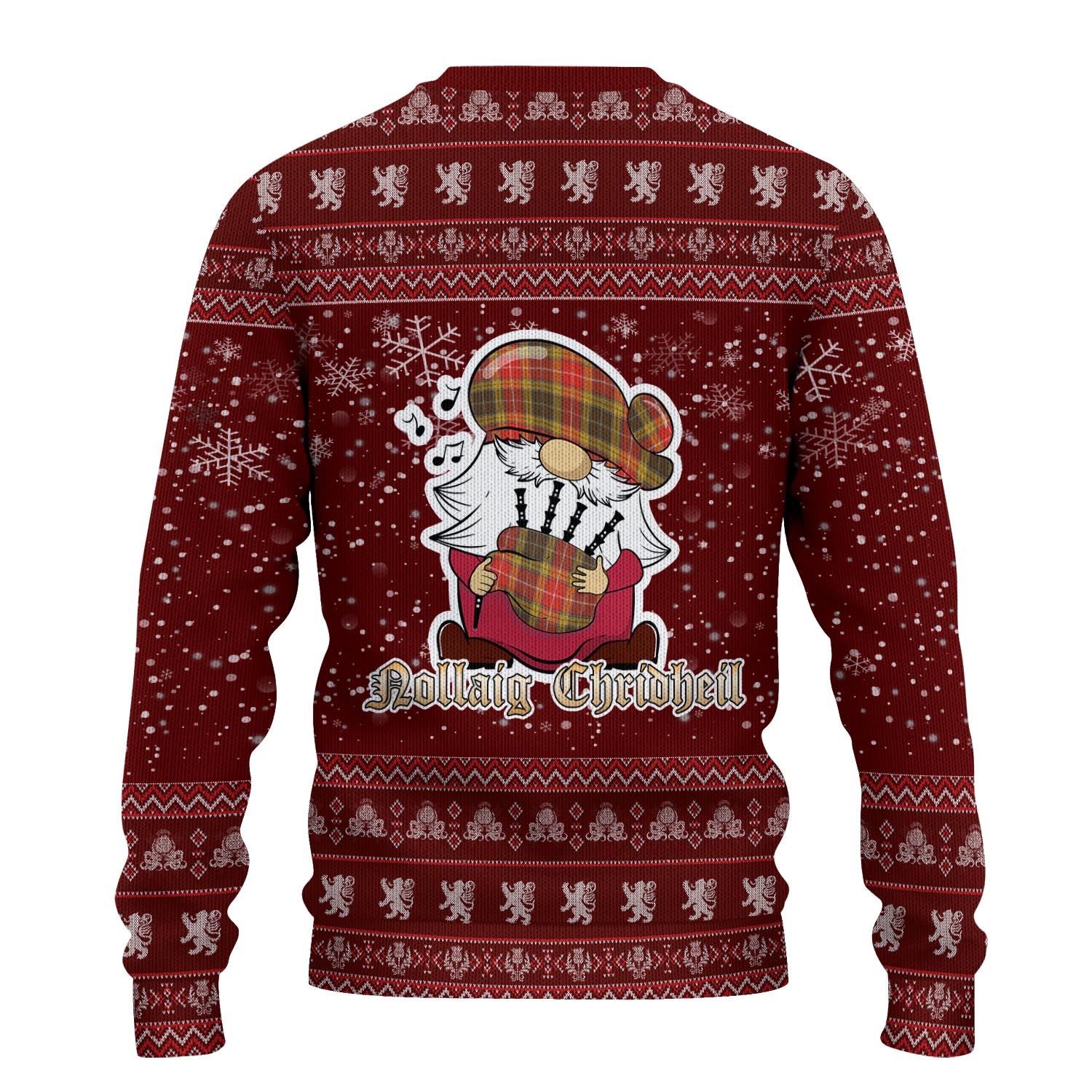 Buchanan Old Set Weathered Clan Christmas Family Knitted Sweater with Funny Gnome Playing Bagpipes - Tartanvibesclothing