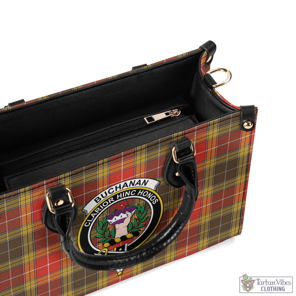 Tartan Vibes Clothing Buchanan Old Set Weathered Tartan Luxury Leather Handbags with Family Crest