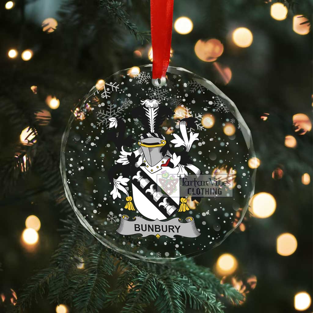 Tartan Vibes Clothing Bunbury Irish Clan Christmas Glass Ornament with Coat of Arms