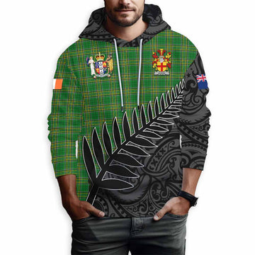 Burgh Irish Clan Tartan Hoodie with Coat of Arms New Zealand Silver Fern Half Style Pullover Hoodie - Tartan Vibes Clothing