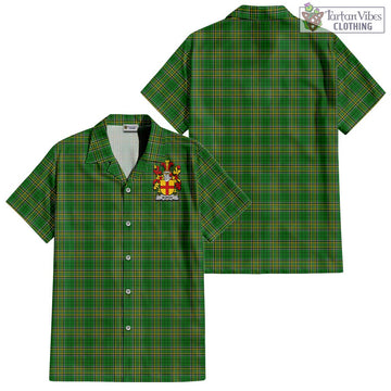 Burgh Irish Clan Tartan Short Sleeve Button Up with Coat of Arms