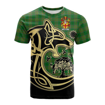 Burgh Irish Tartan Cotton T-shirt with Coat of Arms Celtic Wolf Style