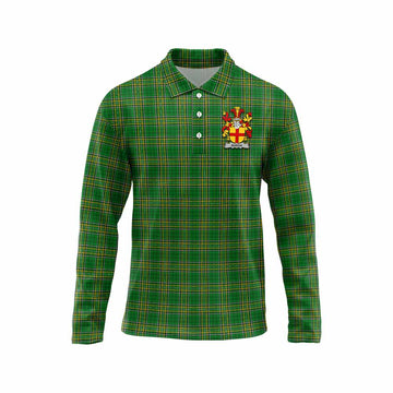 Burgh Irish Clan Tartan Long Sleeve Polo Shirt with Coat of Arms