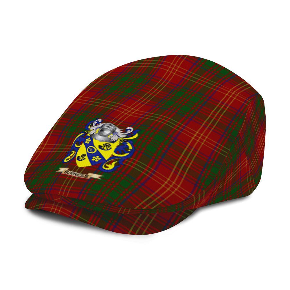 Burness Tartan Jeff Cap, Tartan Flat Cap with Coat of Arms - Tartan Vibes Clothing