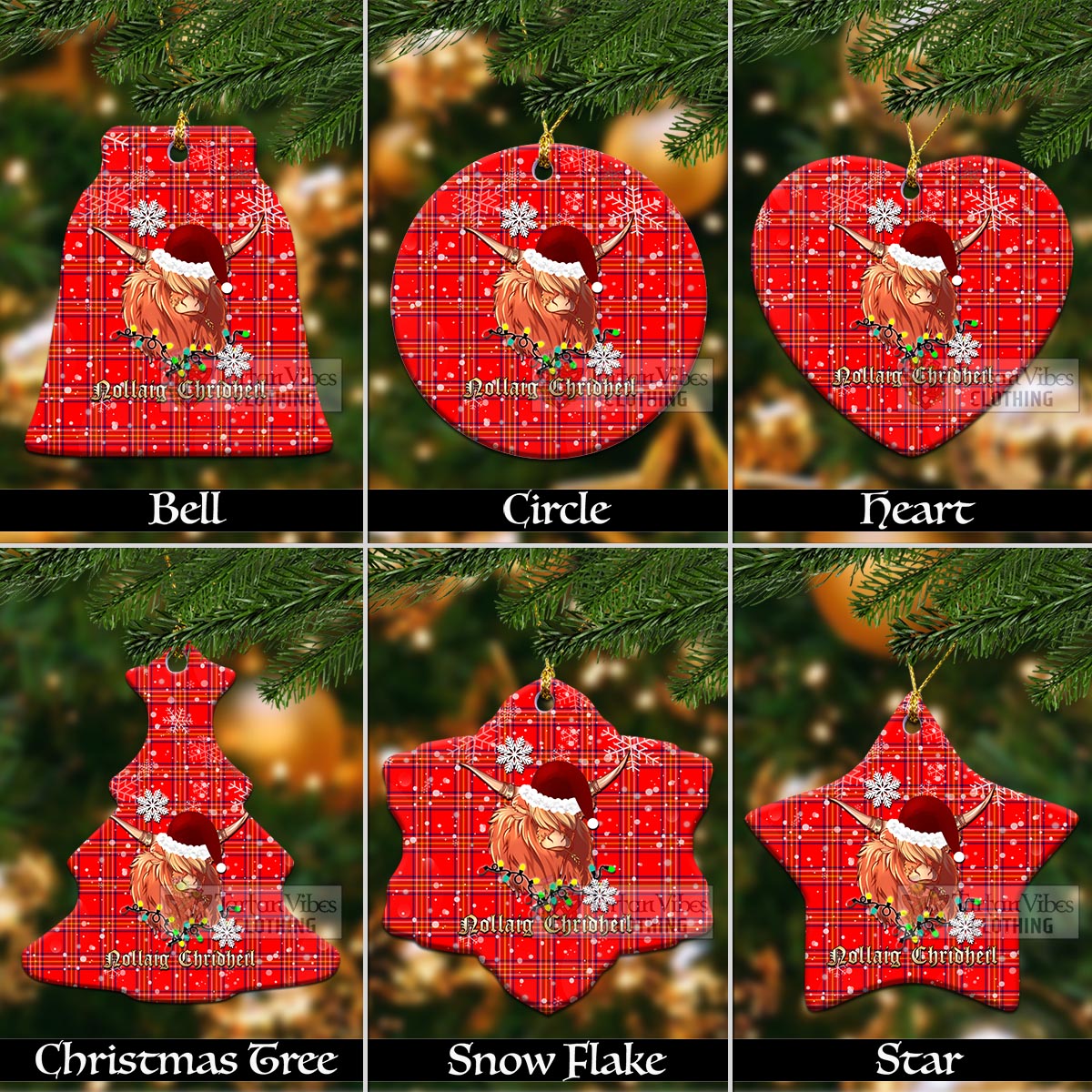 Tartan Vibes Clothing Burnett Clan Tartan Ornament with Christmas Twinkle Highland Cattle