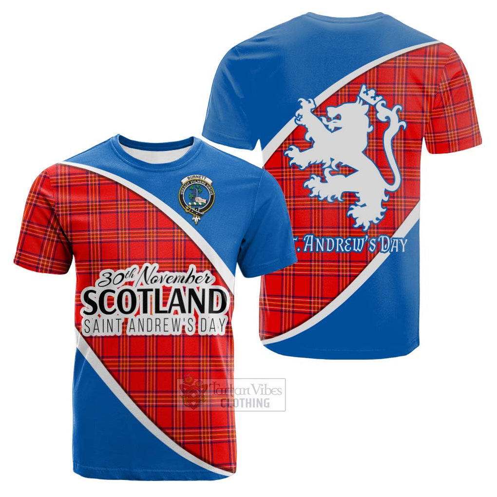 Tartan Vibes Clothing Burnett Family Crest Tartan Cotton T-shirt Celebrate Saint Andrew's Day in Style