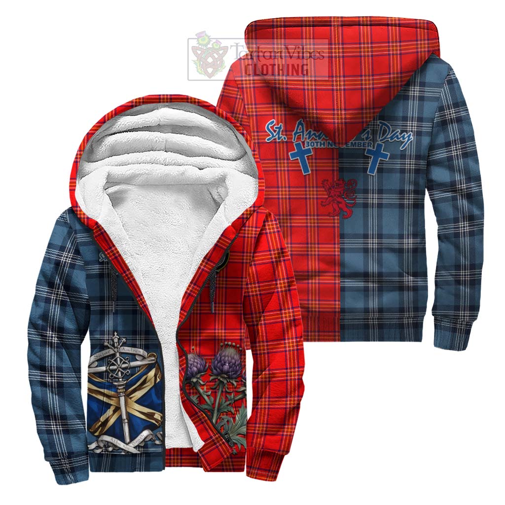 Tartan Vibes Clothing Burnett Tartan Sherpa Hoodie Happy St. Andrew's Day Half Tartan Style