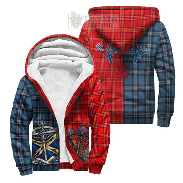 Burnett Tartan Sherpa Hoodie Happy St. Andrew's Day Half Tartan Style