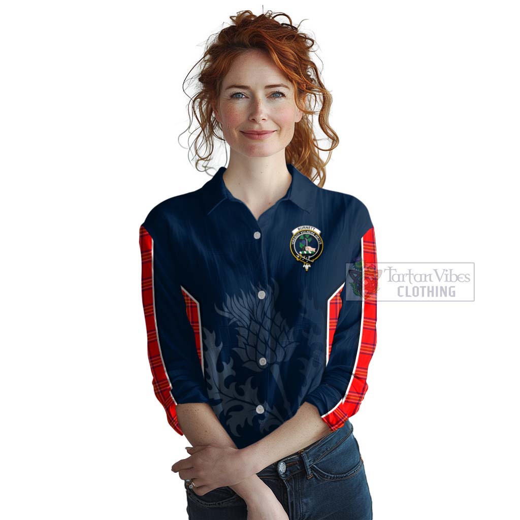 Tartan Vibes Clothing Burnett Tartan Women's Casual Shirt with Family Crest and Scottish Thistle Vibes Sport Style