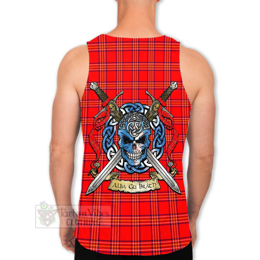 Tartan Vibes Clothing Burnett Tartan Men's Tank Top with Family Crest Celtic Skull Style