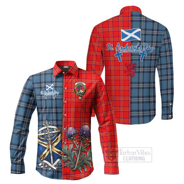 Burnett Tartan Long Sleeve Button Shirt Happy St. Andrew's Day Half Tartan Style