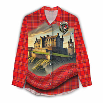 Burnett Tartan Family Crest Women's Casual Shirt with Scottish Ancient Castle Style Female - Tartan Vibes Clothing