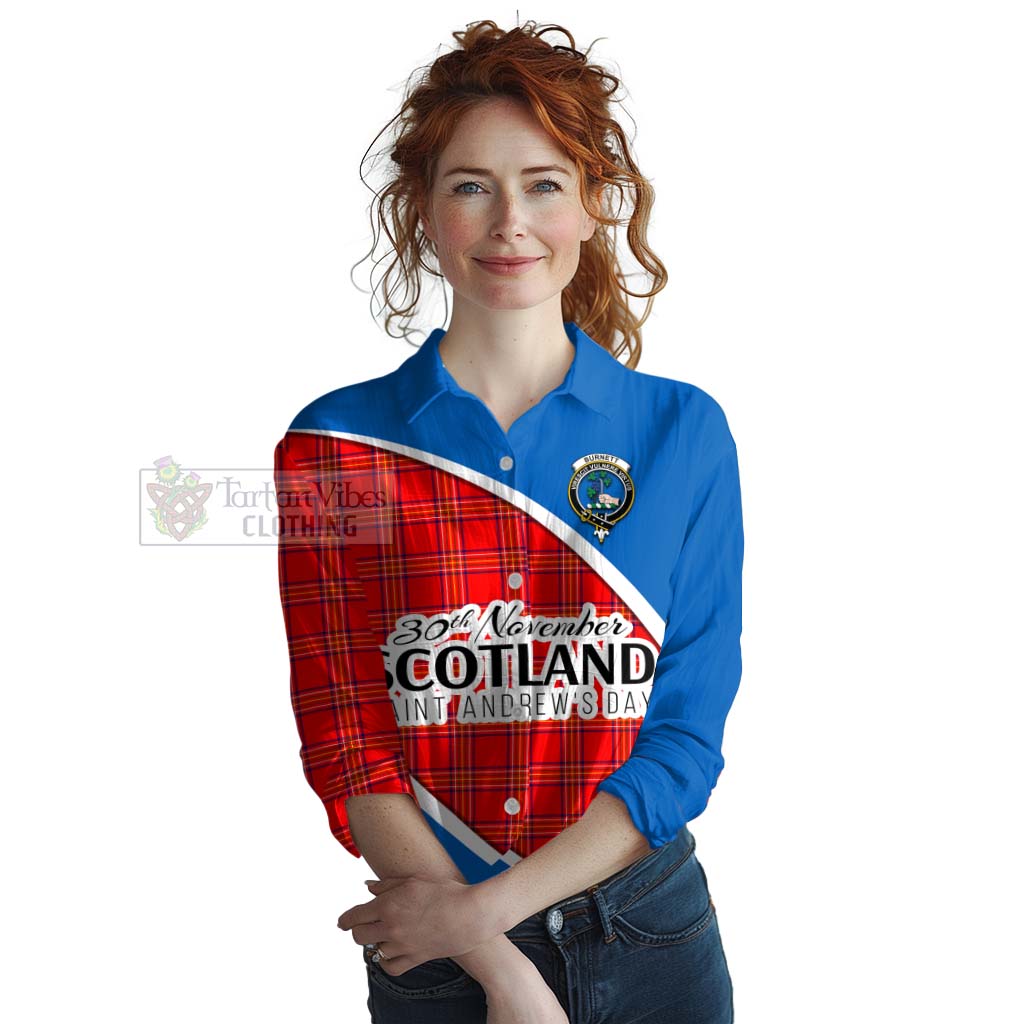 Tartan Vibes Clothing Burnett Family Crest Tartan Women's Casual Shirt Celebrate Saint Andrew's Day in Style