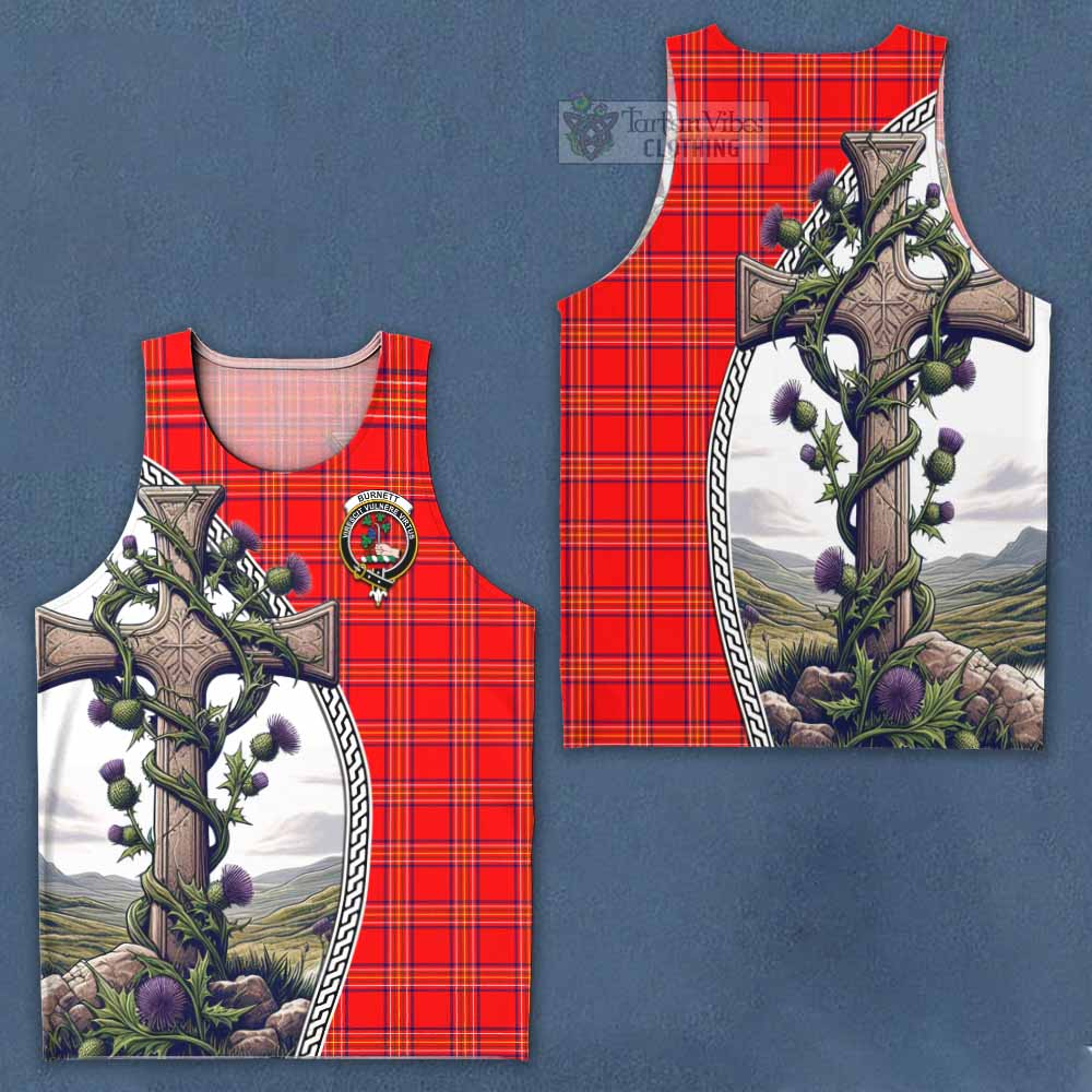 Tartan Vibes Clothing Burnett Tartan Men's Tank Top with Family Crest and St. Andrew's Cross Accented by Thistle Vines