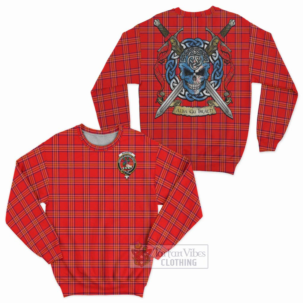 Tartan Vibes Clothing Burnett Tartan Sweatshirt with Family Crest Celtic Skull Style