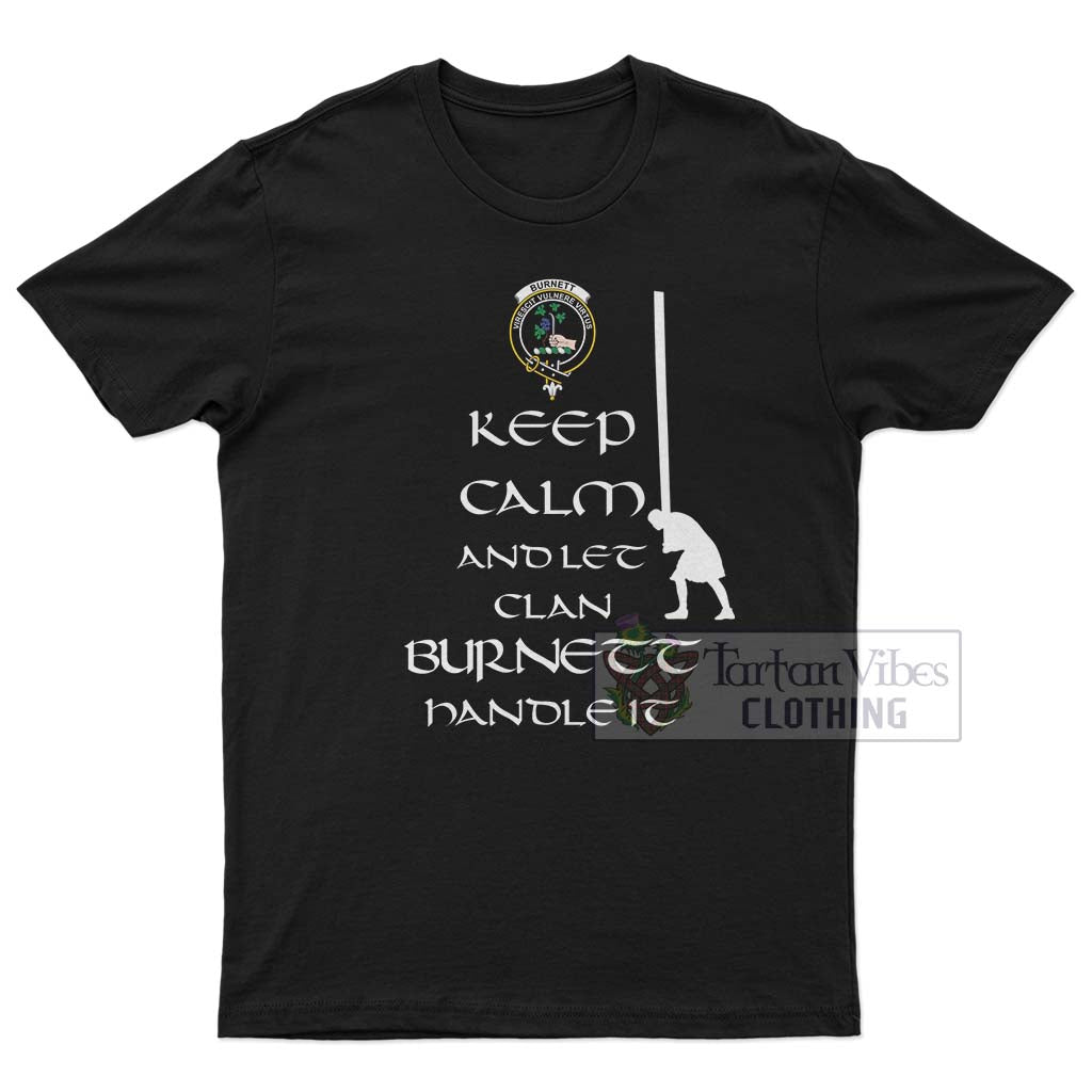 Tartan Vibes Clothing Burnett Clan Men's T-Shirt: Keep Calm and Let the Clan Handle It – Caber Toss Highland Games Style