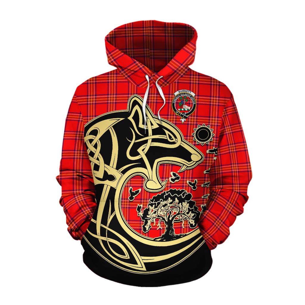 Tartan Vibes Clothing Burnett Tartan Cotton Hoodie with Family Crest Celtic Wolf Style