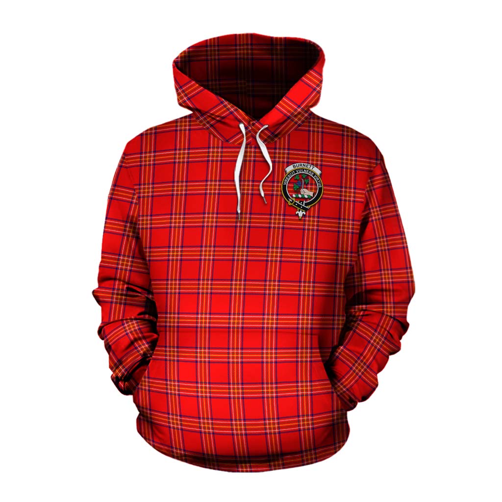 Tartan Vibes Clothing Burnett Tartan Cotton Hoodie with Family Crest and Bearded Skull Holding Bottles of Whiskey